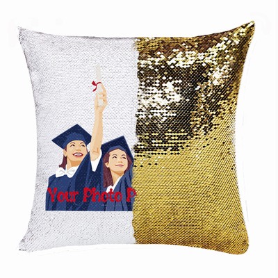 Custom Made Sequin Cushion Cover Photo Pillow Top Gift For Graduate